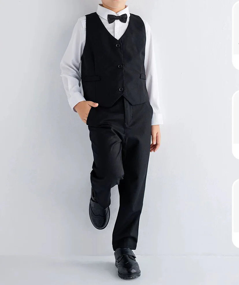 Completo Cerimonia Bambino 5 Pezzi – Abito Elegante Blu Jacquard con Gilet, Camicia, Pantaloni e Papillon Matrimonio & Eventi Speciali 1-16Anni A75 TheOne