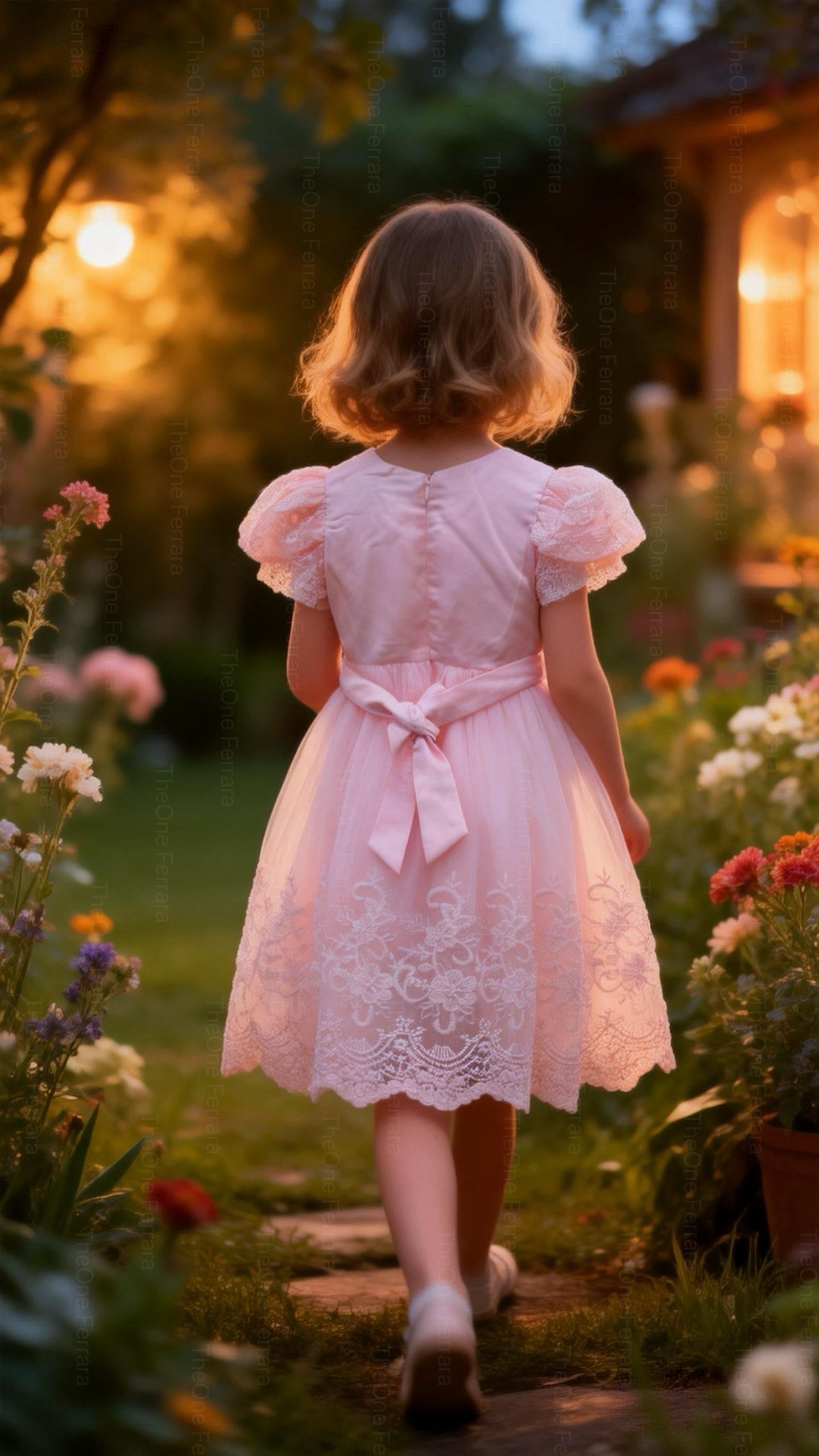 Abito Elegante Bambina Rosa in Pizzo e Tulle con Vita Decorata in Strass – Vestito da Cerimonia 2-12 anni 815