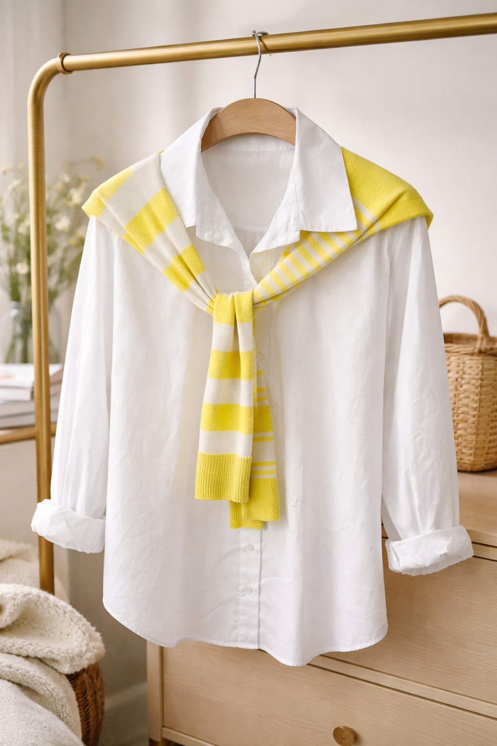 Completo Donna 2 Pezzi – Camicia Bianca Oversize + Gilet Maglia a Righe | Taglia Unica | Look Casual Chic Primavera Estate