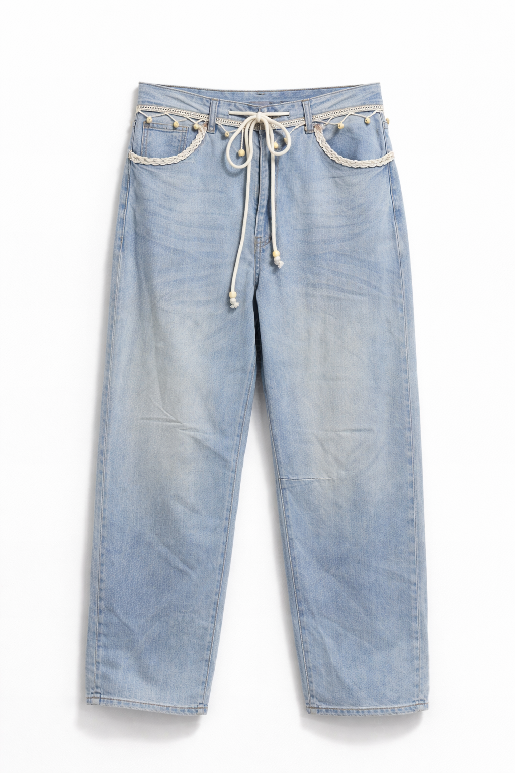 Jeans Donna Stile Boho – Pantaloni Denim Morbidi con Coulisse e Dettagli Crochet 2061 Denim Blue