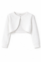 Bolero Bianco Neonata 12-36 Mesi -12 anni con Bottone Perla – Coprispalle Elegante per Battesimo e Cerimonia 5036 Bianco