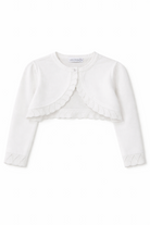 Cardigan Bianco Bambina 4-12 Anni con Ruches – Bolero Elegante in Cotone per Cerimonia e Comunione-472 Bianco