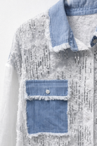 Camicia Donna Leggera con Paillettes e Inserti Denim Trasparente Elegante Estiva 5090