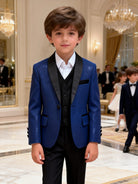 Completo Elegante Bambino Blu Notte Brillante 5 Pezzi Abito Cerimonia Matrimonio 1-14Anni