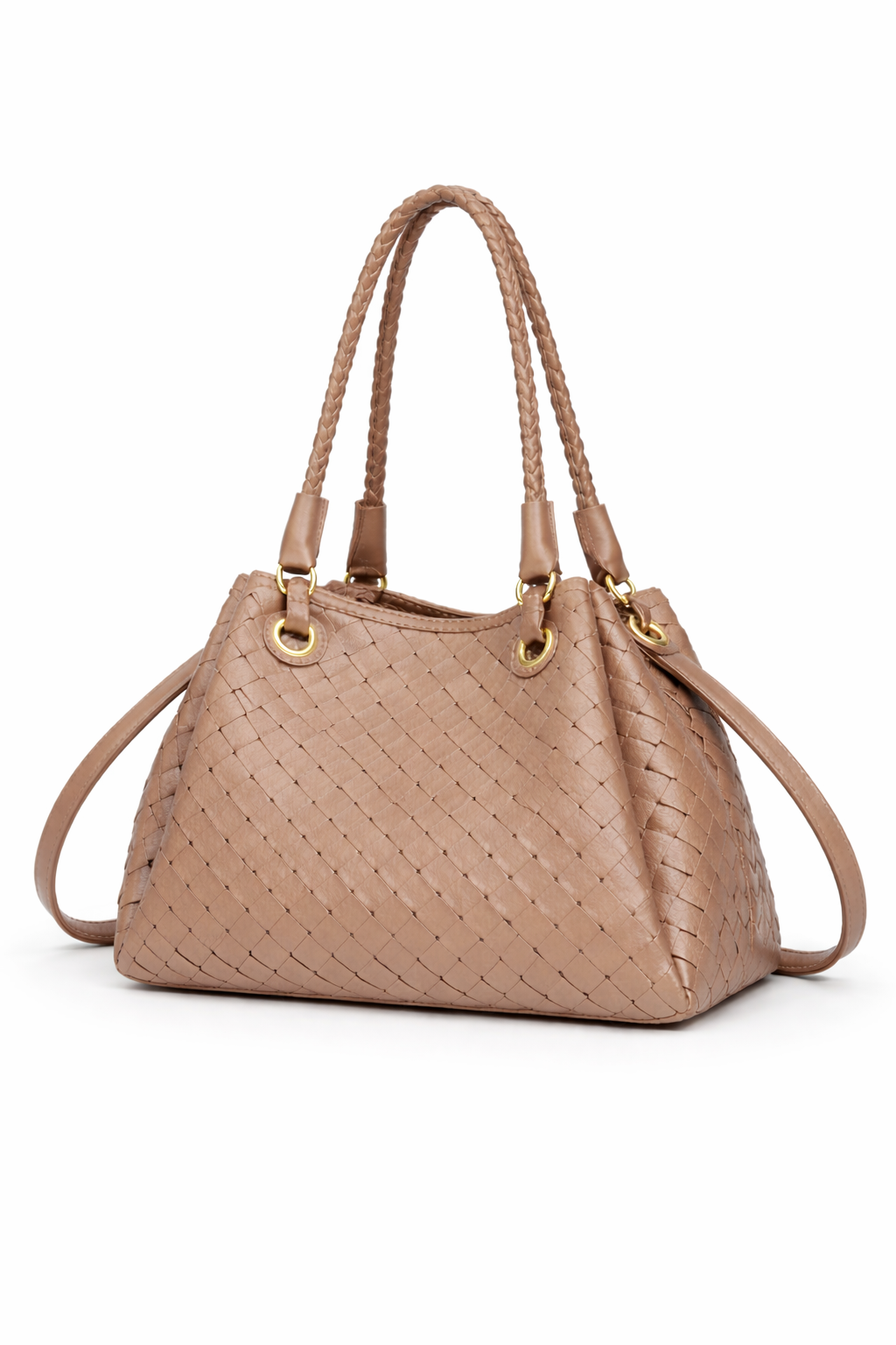 Borsa Donna Intrecciata Elegante 24.5cm – Mini Shopper con Tracolla | Stile Italiano Chic 9450 Taupe 24.5X19X18cm