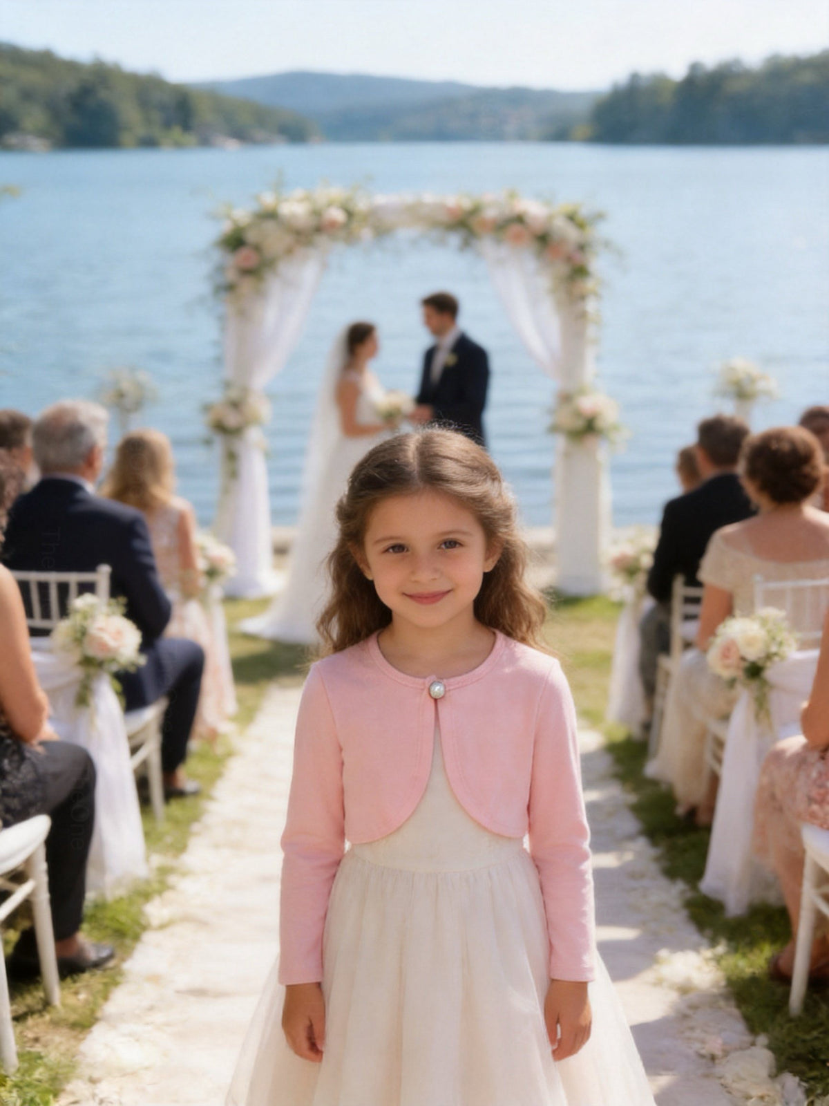 Coprispalle Bambina in Cotone con Bottone Perlato per Cerimonia