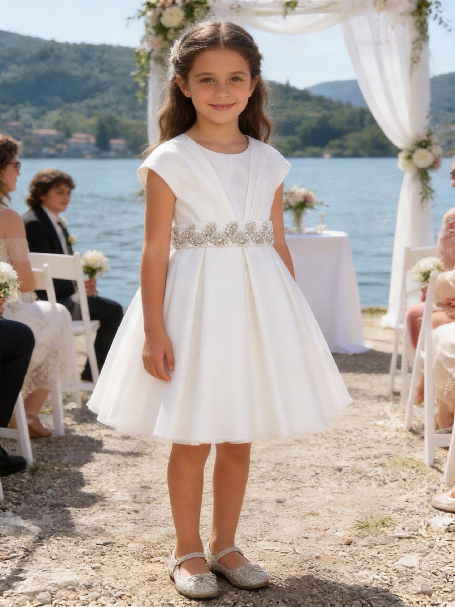 Abito Elegante Bambina Bianco Cerimonia e Matrimonio