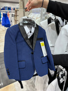 Completo Elegante Bambino Blu Notte Brillante 5 Pezzi Abito Cerimonia Matrimonio 1-14Anni Blue Poliestere 80%, Cotone 20%