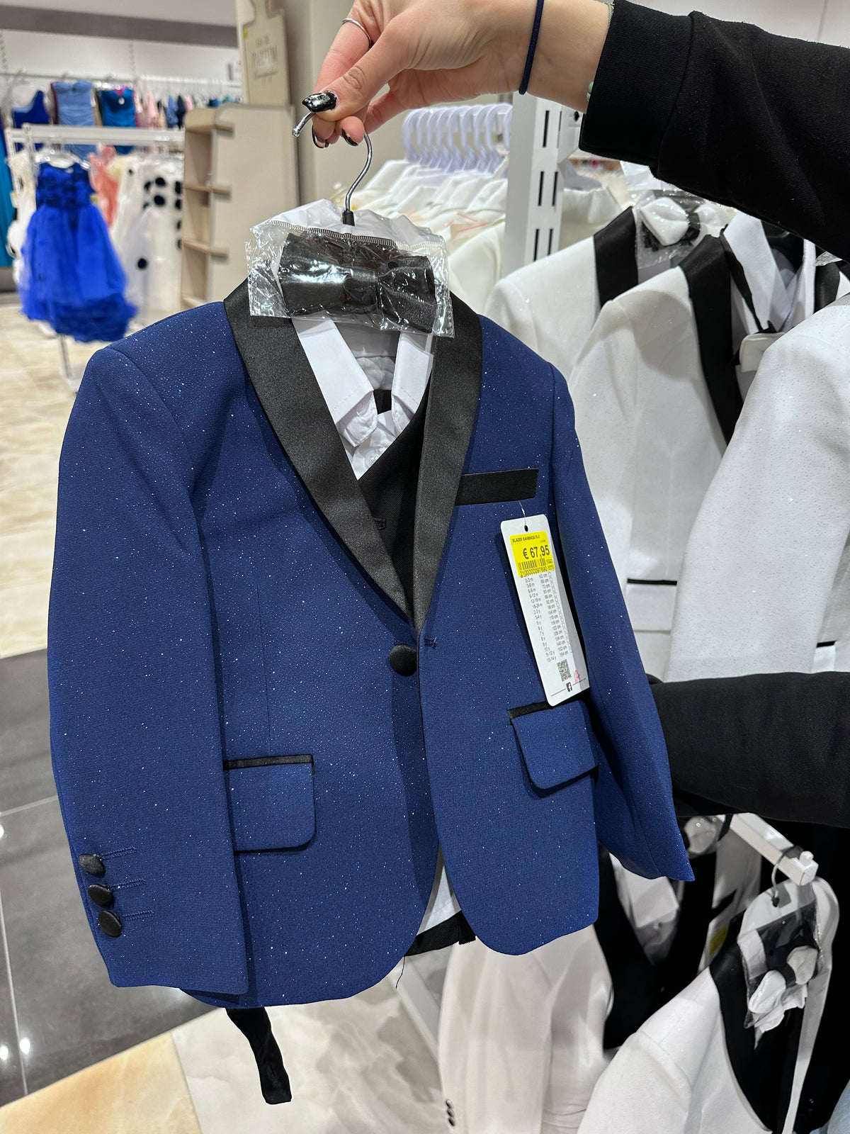Completo Elegante Bambino Blu Notte Brillante 5 Pezzi Abito Cerimonia Matrimonio 1-14Anni Blue Poliestere 80%, Cotone 20%