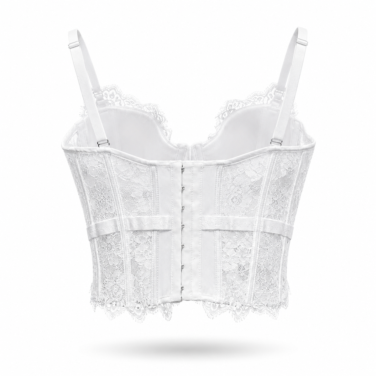 Corsetto in Pizzo da Donna con Coppe e Ferretto – Elegante Bustier Push Up 70080 Bianco S M