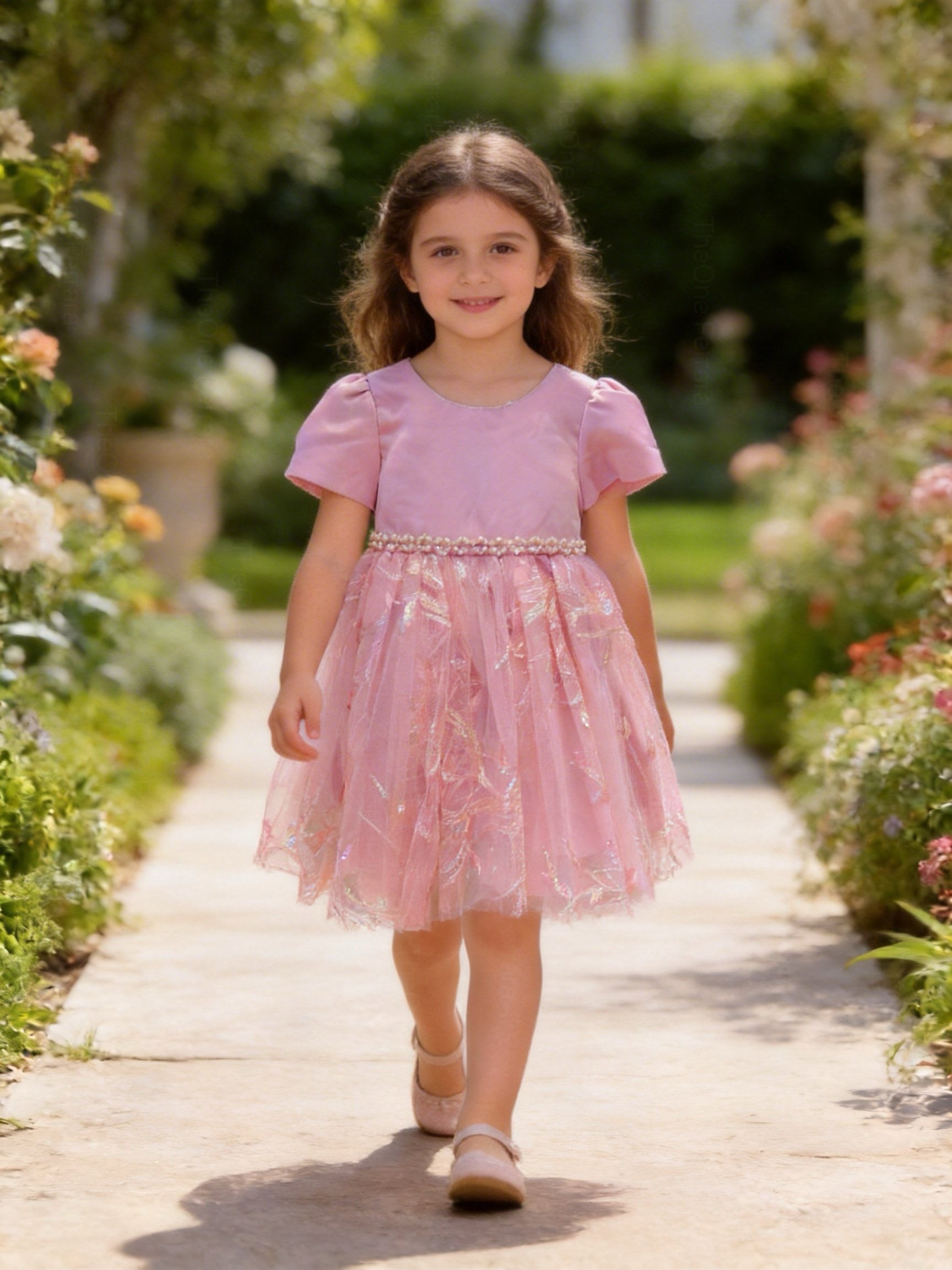 Vestito lilla bambina con perle e tulle 3M–36M Cerimonia, Compleanno, Battesimo, Damigella