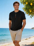 Maglia Uomo Henley 100% Cotone Made in Italy Manica Corta S-3XL