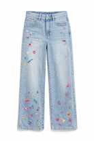 Jeans Donna Wide Leg Elasticizzati a Vita Alta con Patch Decorativi – Denim Chiaro 9110 -TheOne Azzurro chiaro