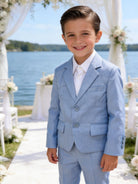 Completo Elegante Bambino Celeste 5 Pezzi con Giacca Gilet Pantaloni Camicia e Papillon