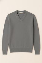 Maglione Uomo Scollo a V in Viscosa - Pullover Elasticizzato Elegante 35607 Grigio
