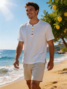 Maglia Uomo Henley 100% Cotone Made in Italy Manica Corta S-3XL
