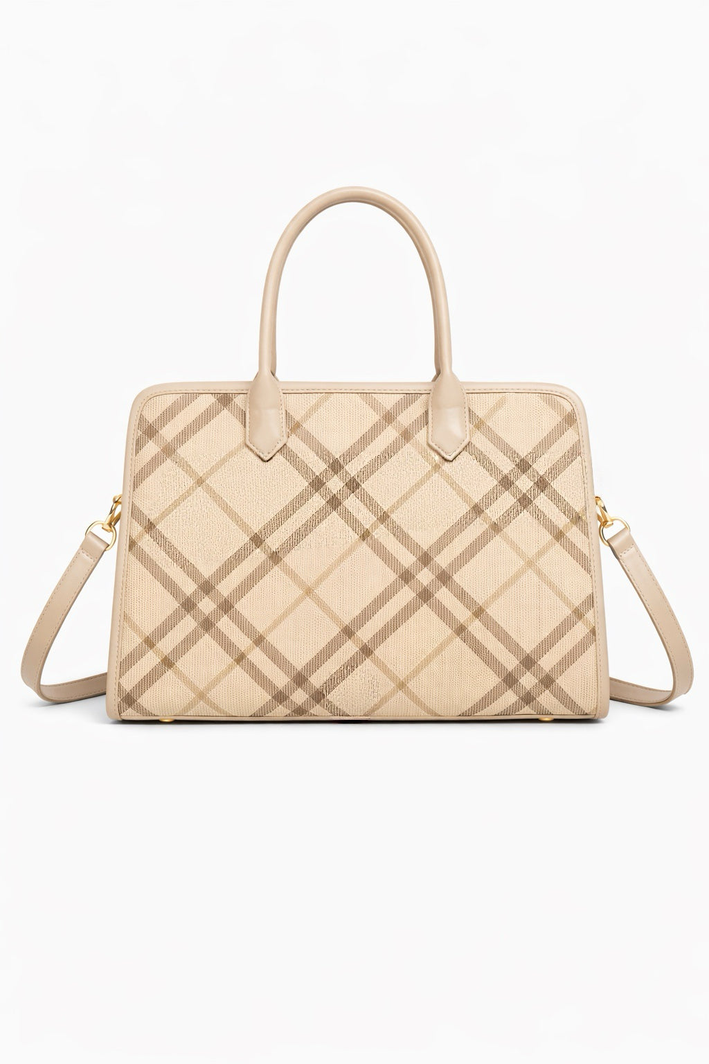 Borsa Donna Elegante a Quadri 34cm – Shopper Strutturata con Tracolla | Borsa Lavoro Chic 5635 Beige 34X24X12cm