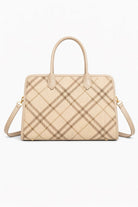 Borsa Donna Elegante a Quadri 34cm – Shopper Strutturata con Tracolla | Borsa Lavoro Chic 5635 Beige 34X24X12cm