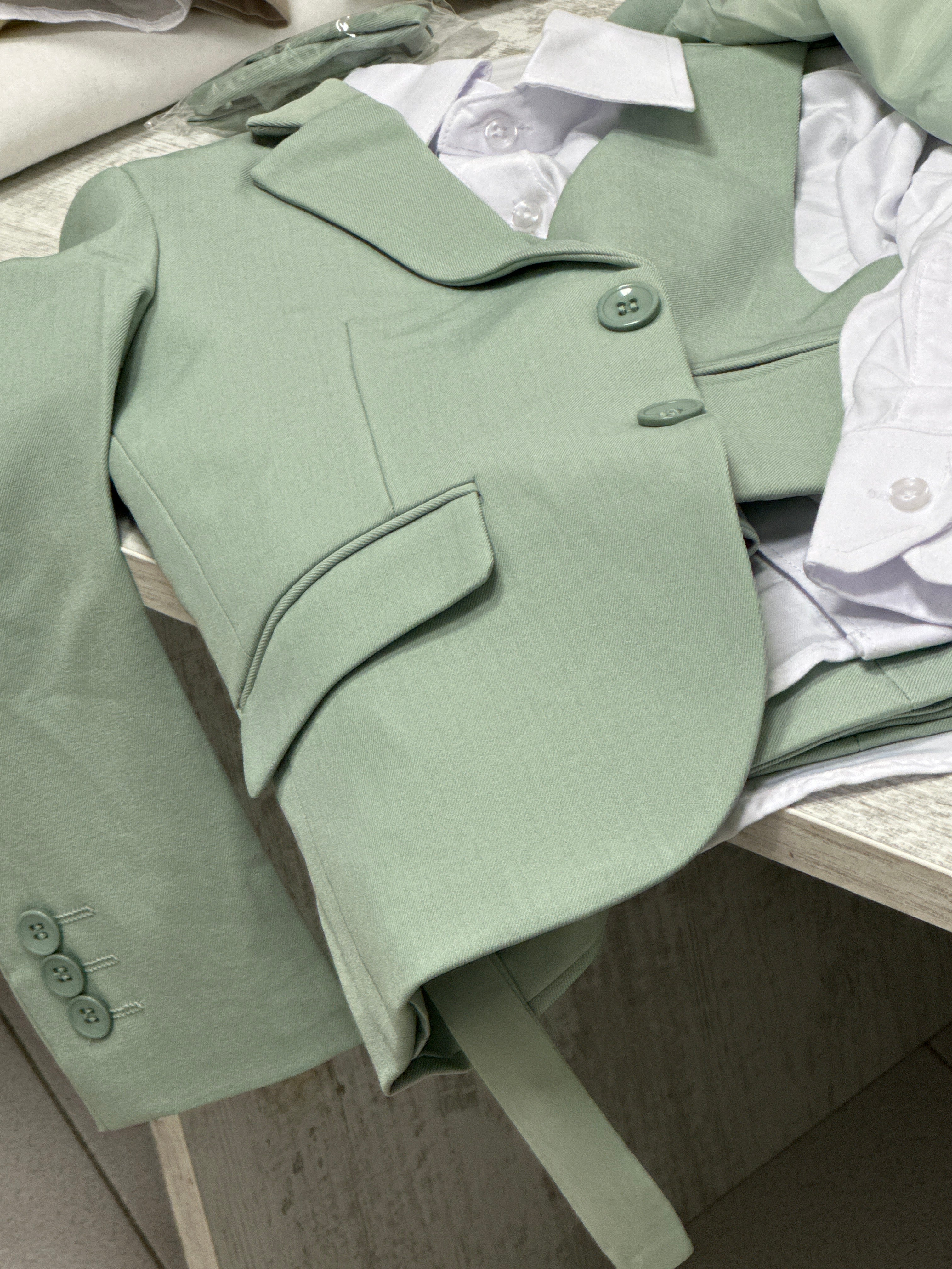 Completo Bambino Matrimonio Verde Salvia 5 Pezzi Elegante 1-16 Anni
