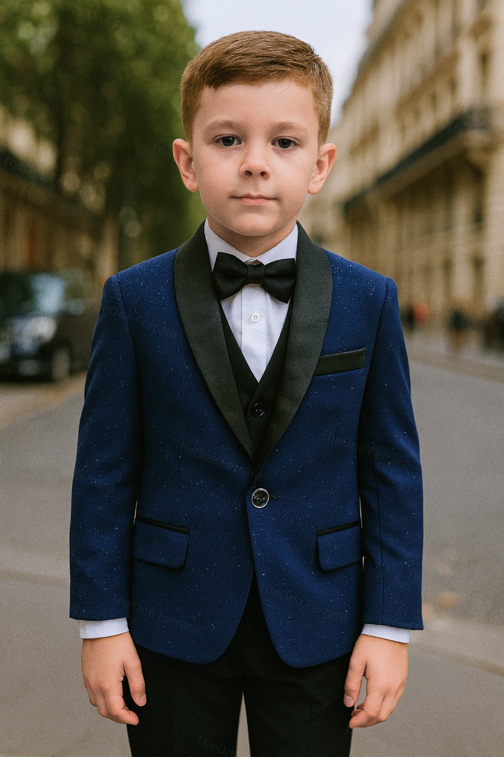 Completo Elegante Bambino Blu Notte Brillante 5 Pezzi Abito Cerimonia Matrimonio 1-14Anni
