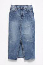 Gonna Jeans Donna Midi – Denim con Strass Vita Alta Elegante 6226 Denim Blue
