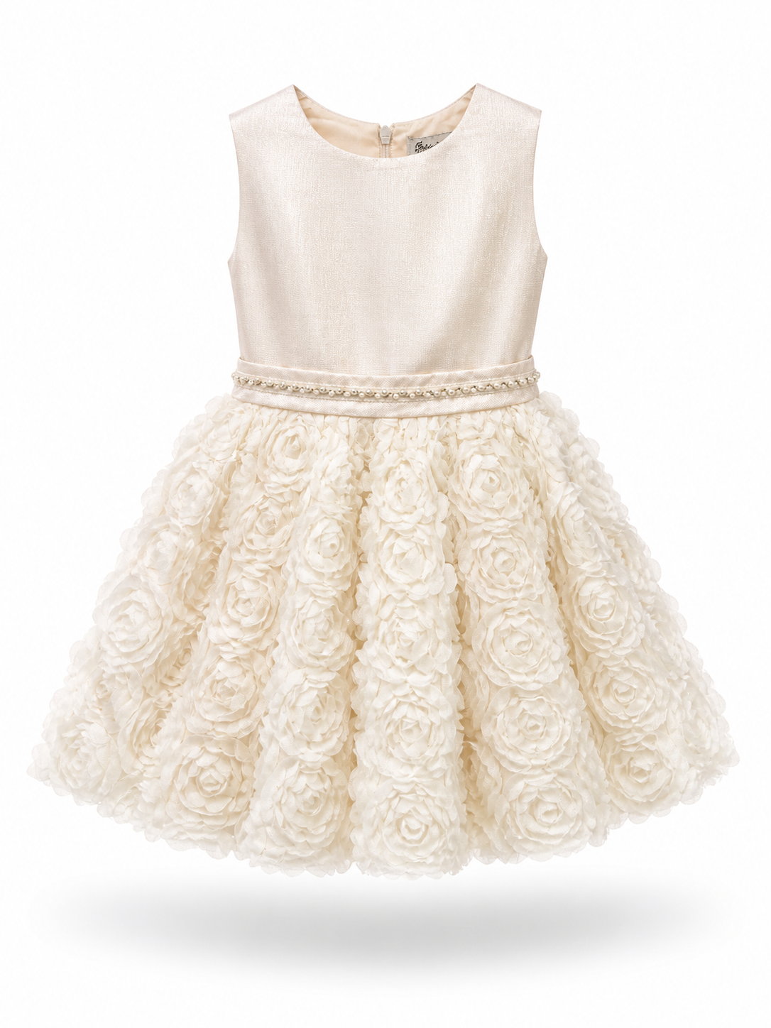 Abito Elegante Bambina 2-12 Anni – Vestito Cerimonia con Gonna 3D Floreale per Matrimonio e Comunione Champagne
