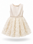 Abito Elegante Bambina 2-12 Anni – Vestito Cerimonia con Gonna 3D Floreale per Matrimonio e Comunione Champagne