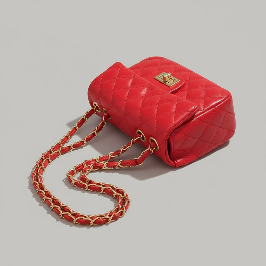 Mini Borsa Donna Trapuntata con Catena – Elegante e Compatta, Stile Italiano 9915(19×8X14cm)