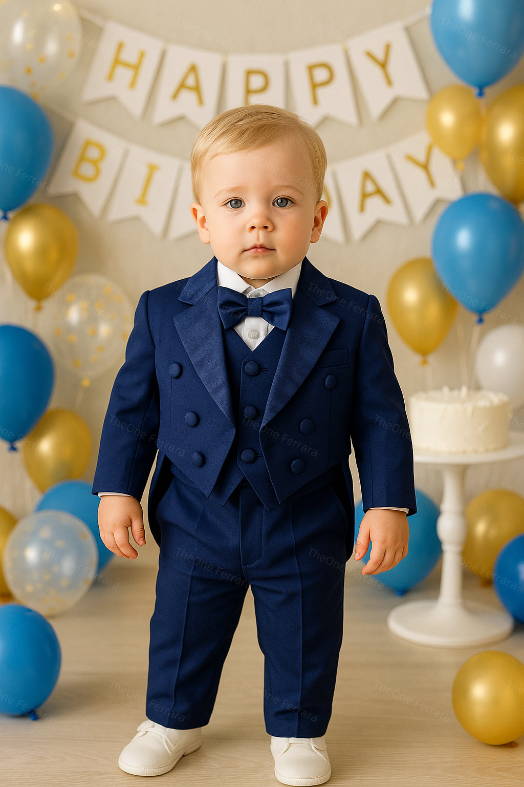 Frac neonato blu 3-36 mesi | Completo elegante cerimonia A03-5 TheOne Blue 100% Poliestere