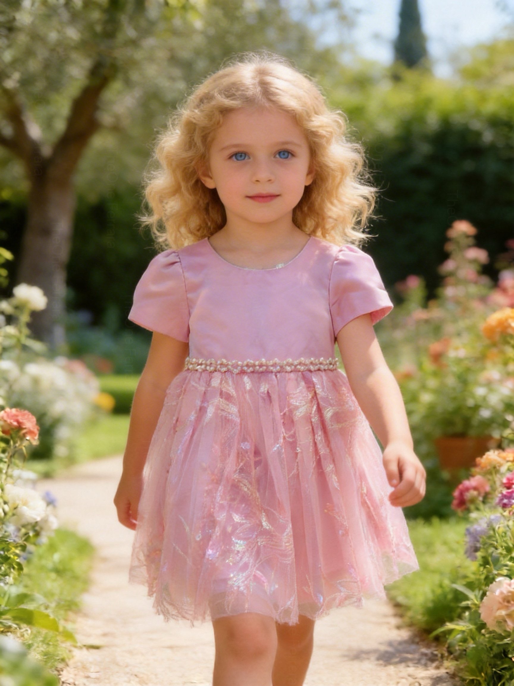 Vestito lilla bambina con perle e tulle 3M–36M Cerimonia, Compleanno, Battesimo, Damigella
