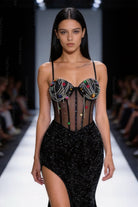 Abito Lungo da Gala con Corsetto Gioiello e Spacco Alto 512127