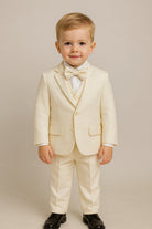 Completo Cerimonia Bambino 5 Pezzi – Abito Elegante Bianco Avorio con Giacca, Gilet, Camicia, Pantaloni e Papillon B61 ，4-14Anni TheOne Panna Poliestere 80%, Cotone 20%