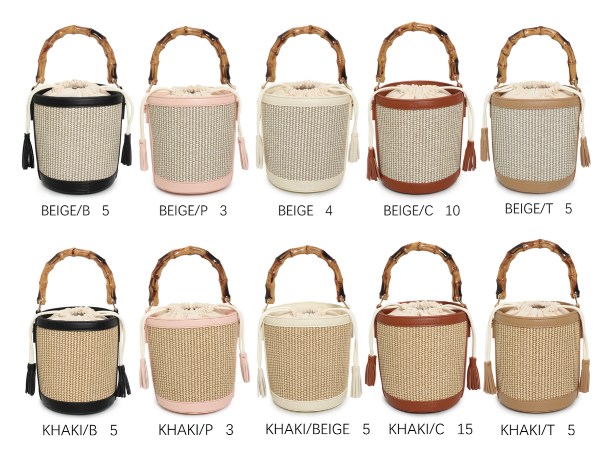 Borsa Secchiello Donna in Paglia con Manico Bamboo – Mini Borsa Estiva 18cm con Tracolla