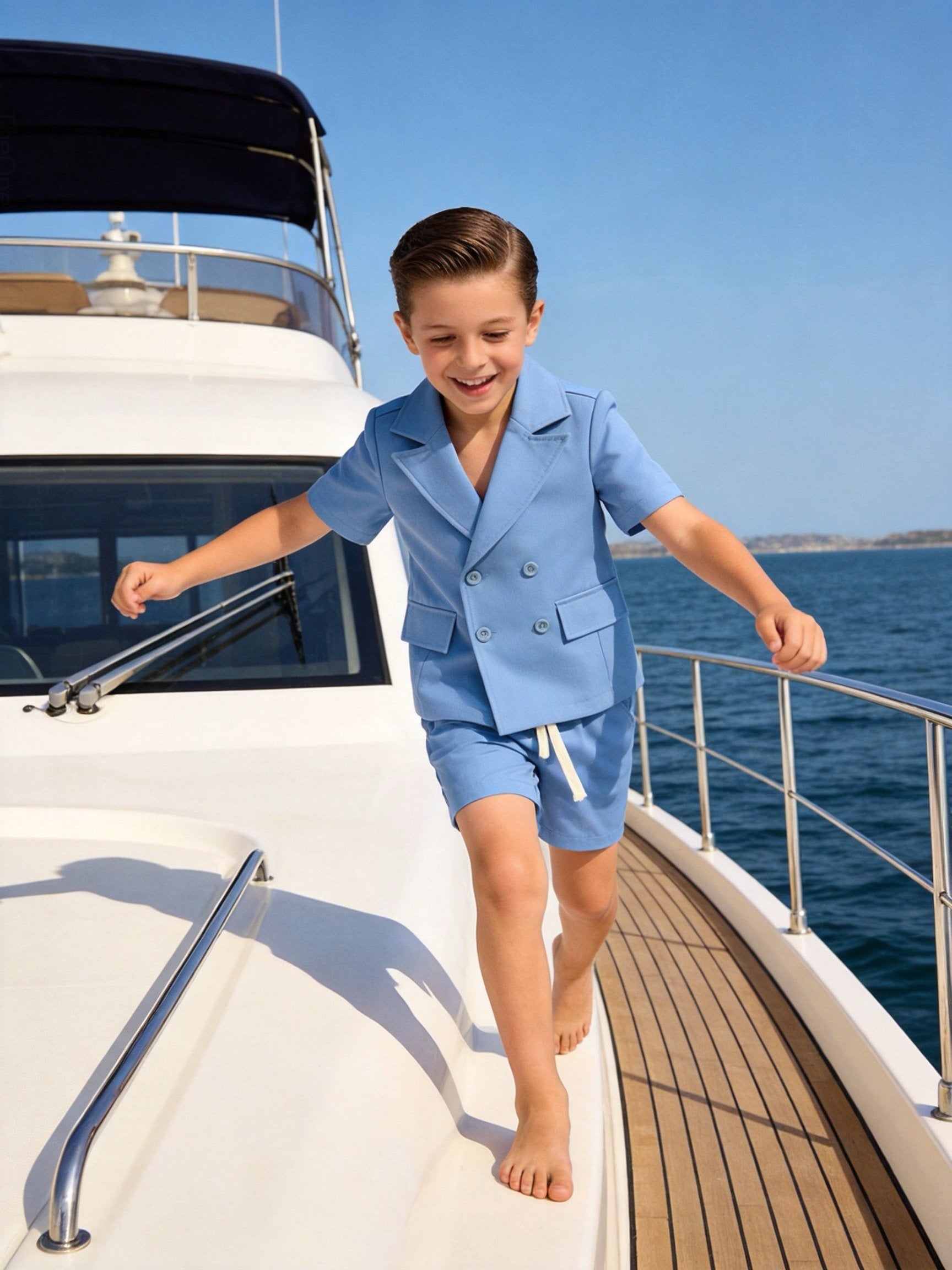 Completo Bambino Cerimonia 2 Pezzi con Giacca a Maniche Corte e Pantaloncini | 4-14 Anni
