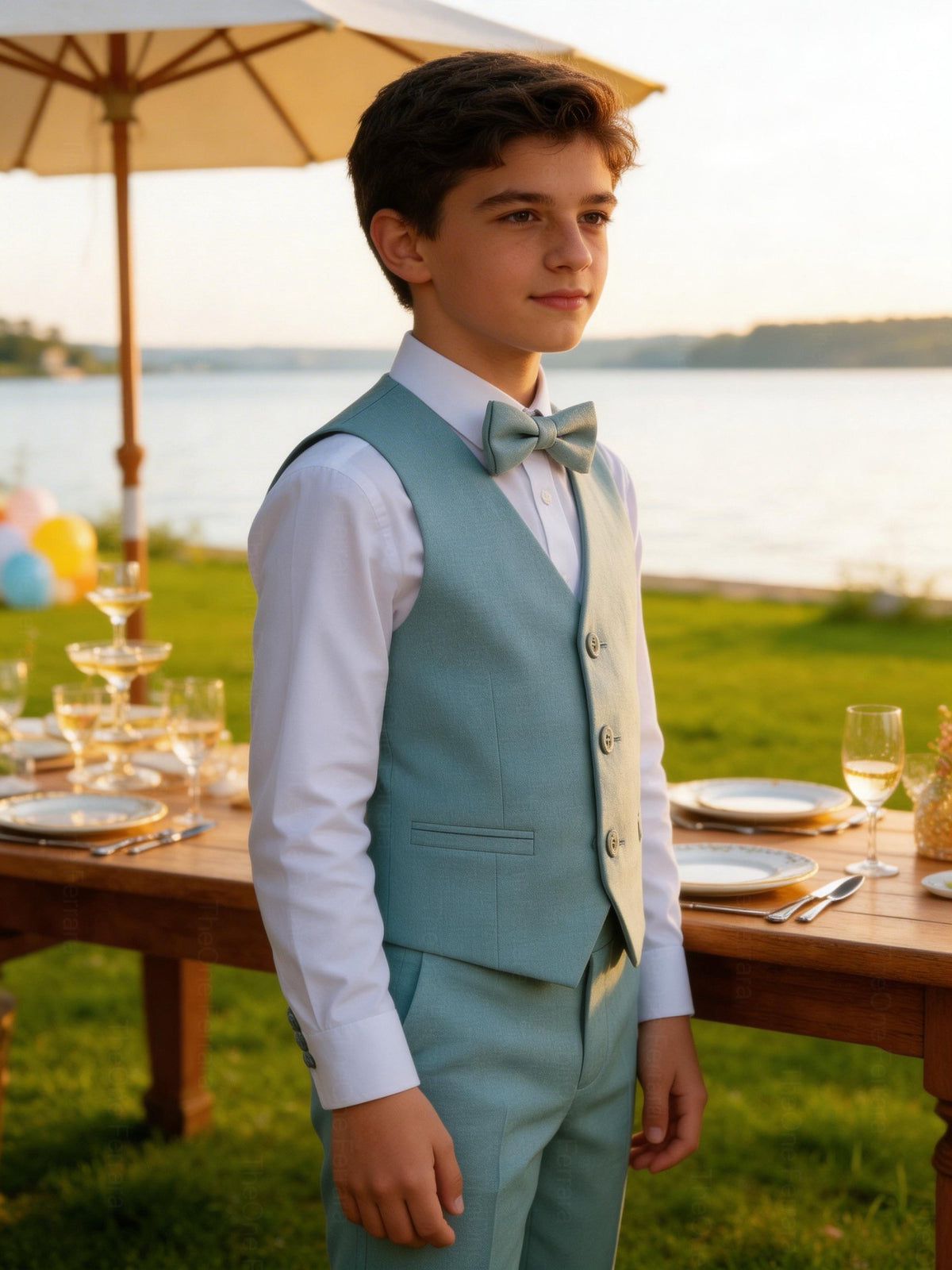 Abito Cerimonia Bambino Azzurro pastello freddo -Blu Elegante 1–16 Anni – Completo 5 Pezzi-TheOne