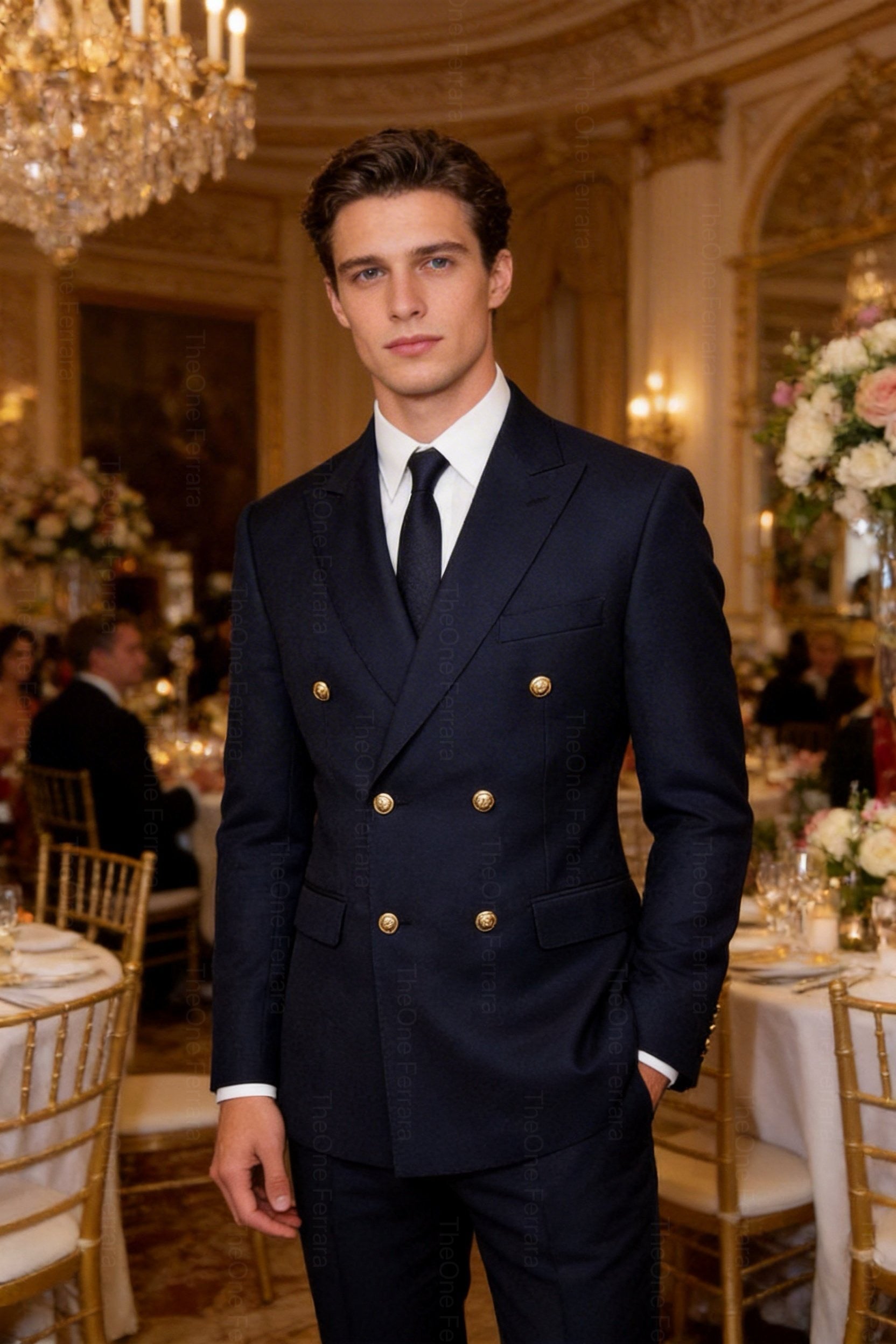 Abito Uomo Doppiopetto Blu Navy 2 Pezzi (Giacca + Pantaloni) con Bottoni Dorati | Cerimonia Business | Taglie 44–60 | ZLS10018
