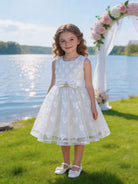 Vestito Bambina Elegante in Organza Jacquard Lurex con Fiocco