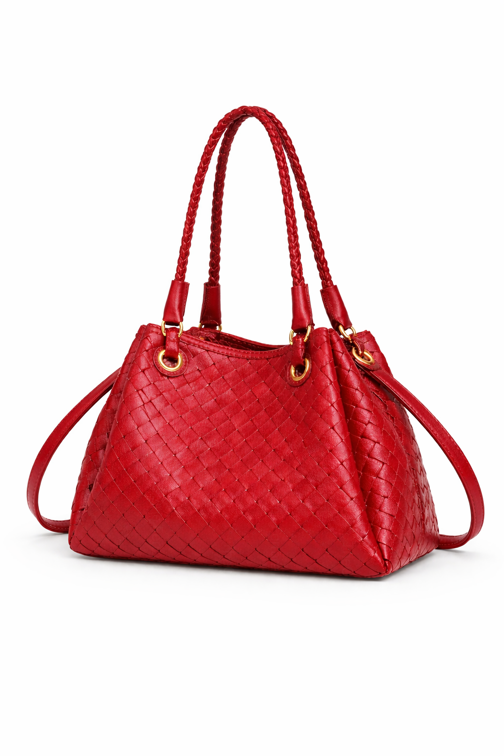 Borsa Donna Intrecciata Elegante 24.5cm – Mini Shopper con Tracolla | Stile Italiano Chic 9450 Rosso 24.5X19X18cm