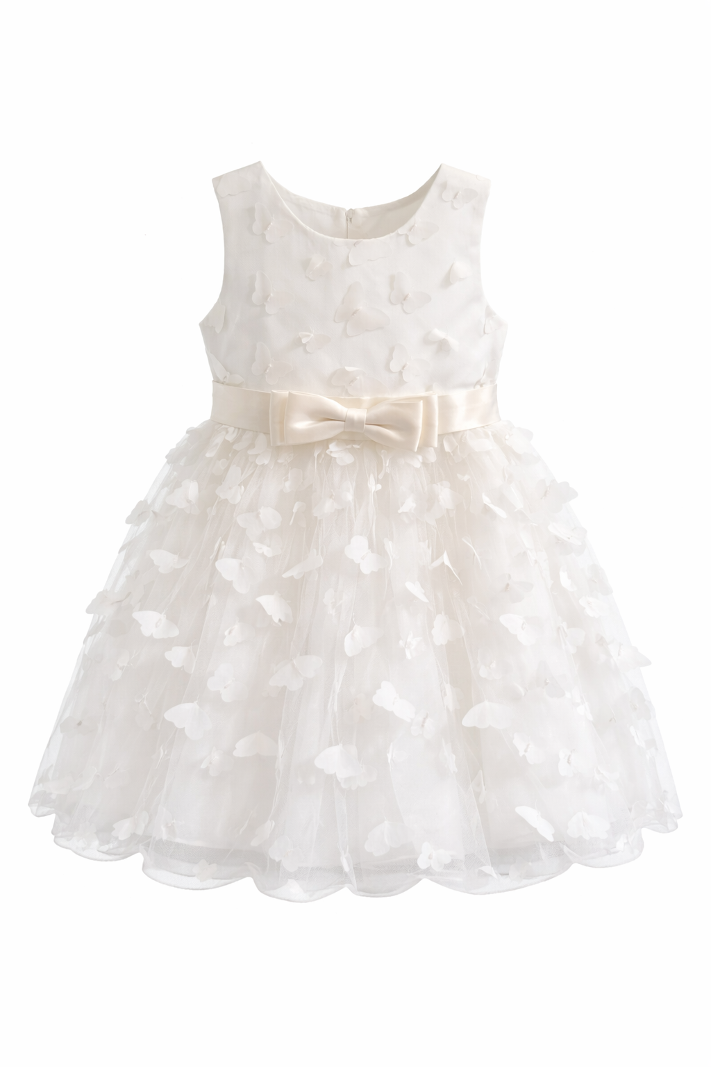 Abito da Cerimonia Bambina 2-12 Anni con Farfalle 3D – Vestito Elegante in Tulle per Matrimonio, Battesimo e Damigella 654 Bianco