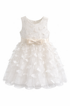 Abito da Cerimonia Bambina 2-12 Anni con Farfalle 3D – Vestito Elegante in Tulle per Matrimonio, Battesimo e Damigella 654 Bianco