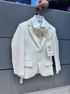 Completo Cerimonia Bambino 5 Pezzi – Abito Elegante Bianco Avorio con Giacca, Gilet, Camicia, Pantaloni e Papillon B61 ，4-14Anni TheOne