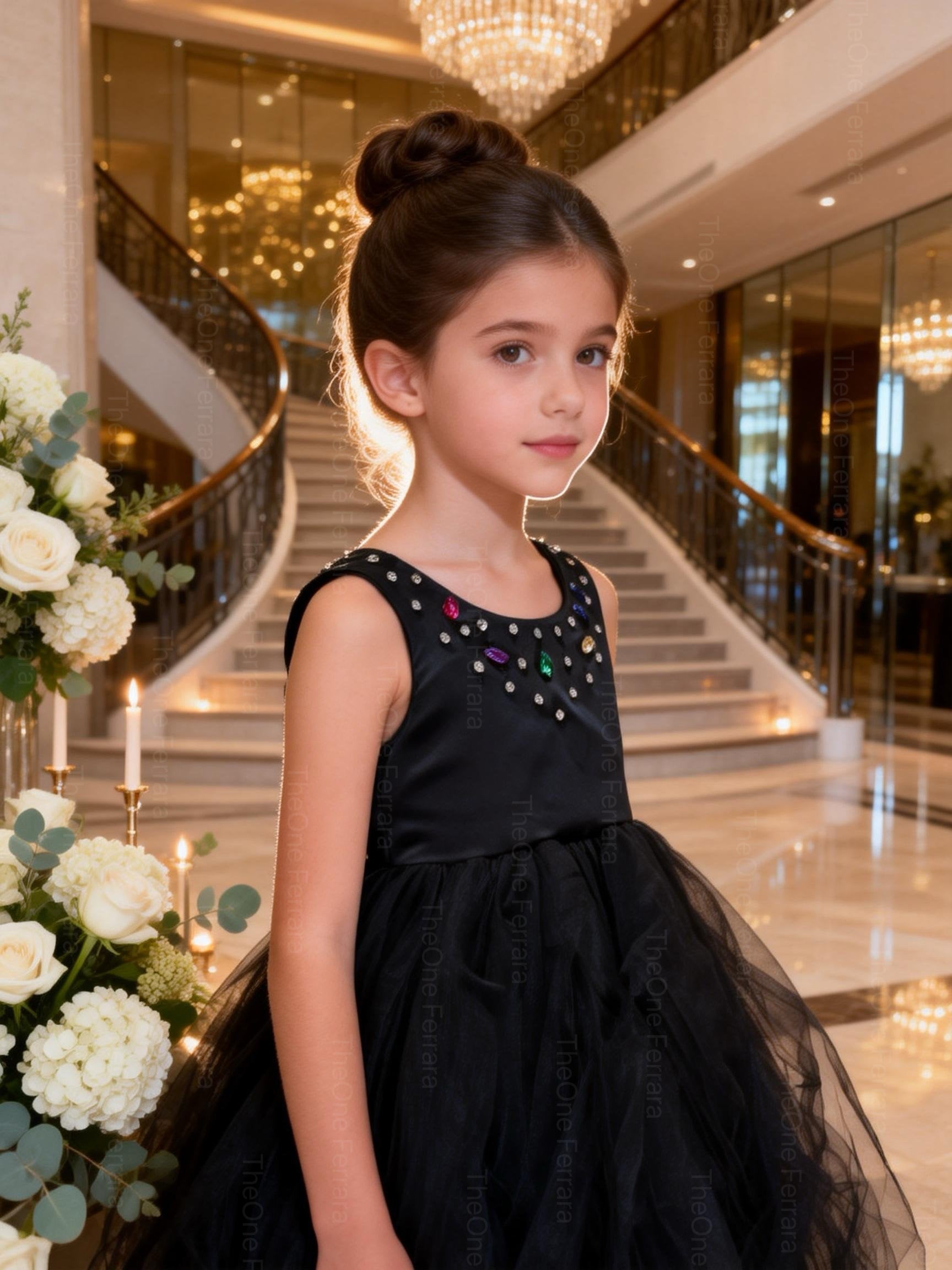 Abito Cerimonia Bambina Elegante in Tulle con Scollo Gioiello – 2-14 Anni – Rosa | Bianco | Bordeaux | Rosa Cipria – 2045