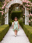 Abito da Cerimonia Bambina in Raso con Gonna in Tulle e Fiocco – Scollo Perle 2-12 Anni 750