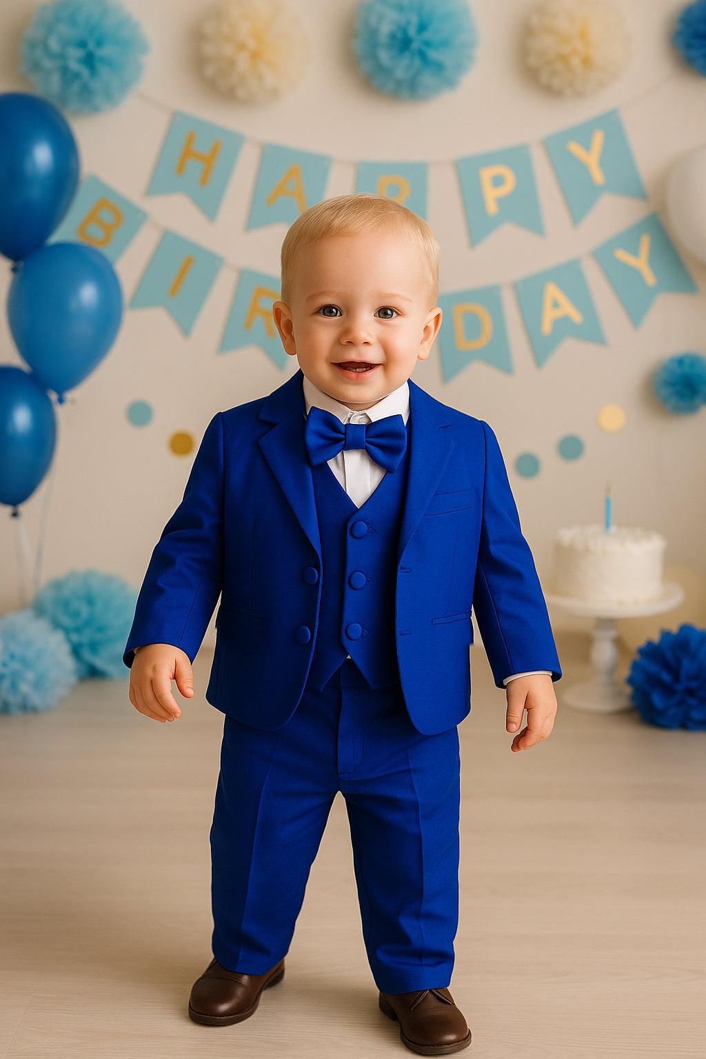 Completo Cerimonia Neonato Blu 5 Pezzi Elegante 6–36 Mesi.528-TheOne Blue 65%Cottoon 35% Poliestere