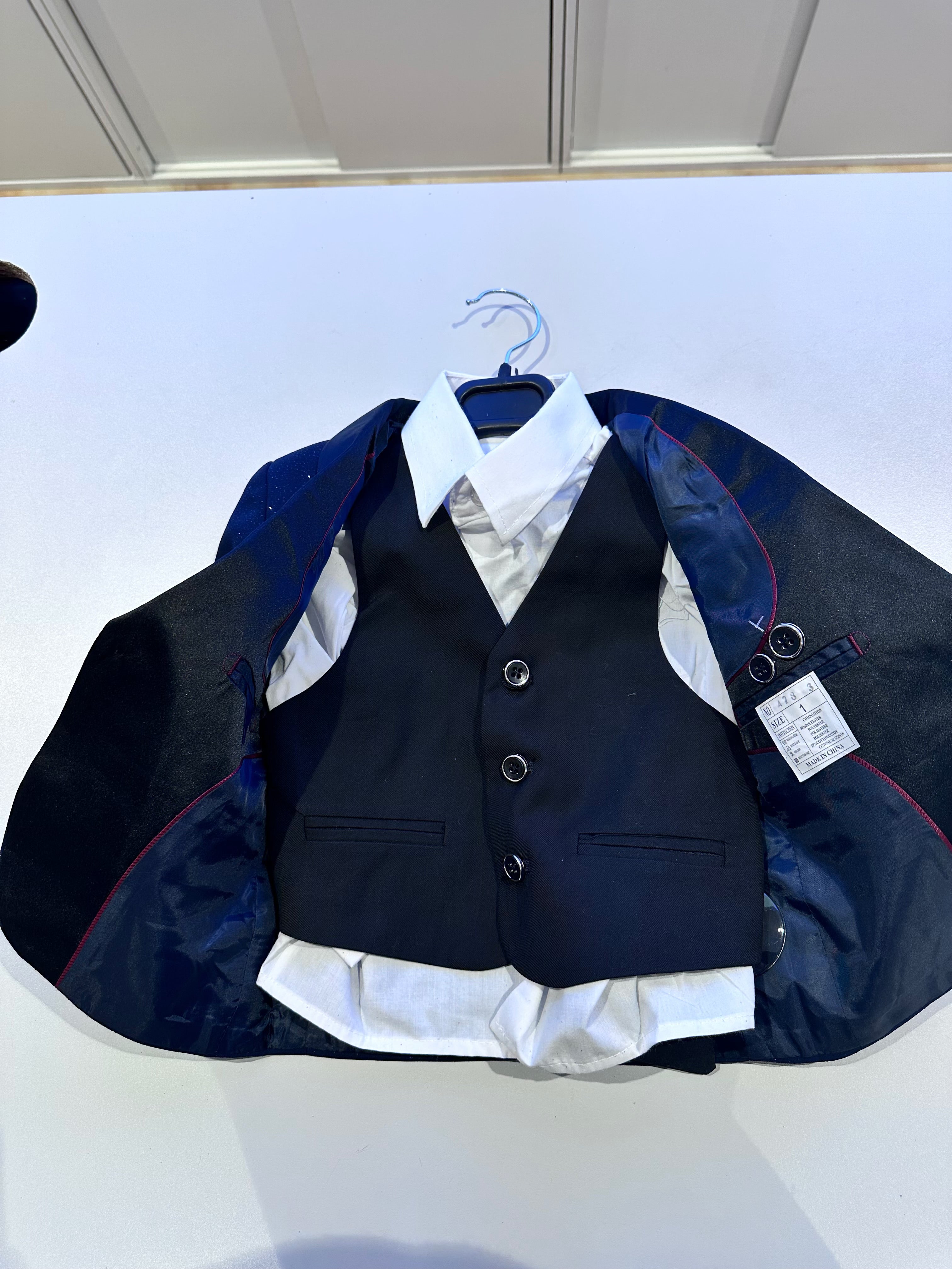 Completo Elegante Bambino Blu Notte Brillante 5 Pezzi Abito Cerimonia Matrimonio 1-14Anni