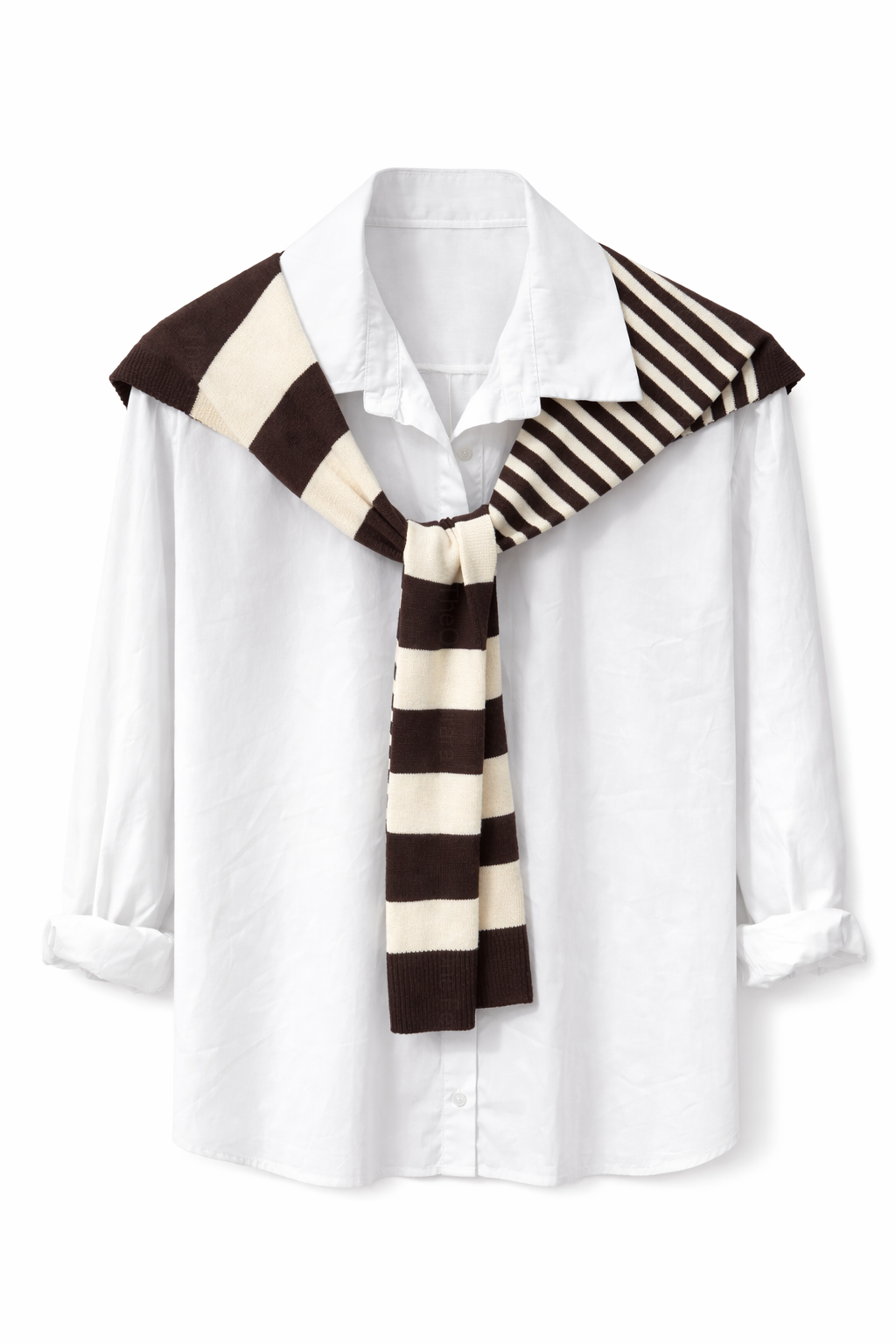 Completo Donna 2 Pezzi – Camicia Bianca Oversize + Gilet Maglia a Righe | Taglia Unica | Look Casual Chic Primavera Estate Caffe taglia unica 45-60kg