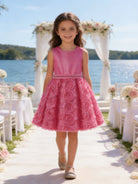 Abito Elegante Bambina 2-12 Anni – Vestito Cerimonia con Gonna 3D Floreale per Matrimonio e Comunione