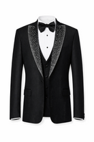 Smoking Uomo Nero 4 Pezzi (Giacca 1 Bottone + Gilet + Pantaloni + Papillon) – Slim Fit 300-1-TheOne Ferrara