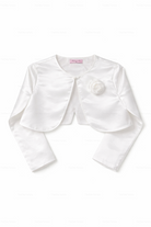 Bolero Bianco Bambina Elegante 2-14 Anni – Coprispalle Cerimonia con Fiocco Posteriore-23076 Bianco