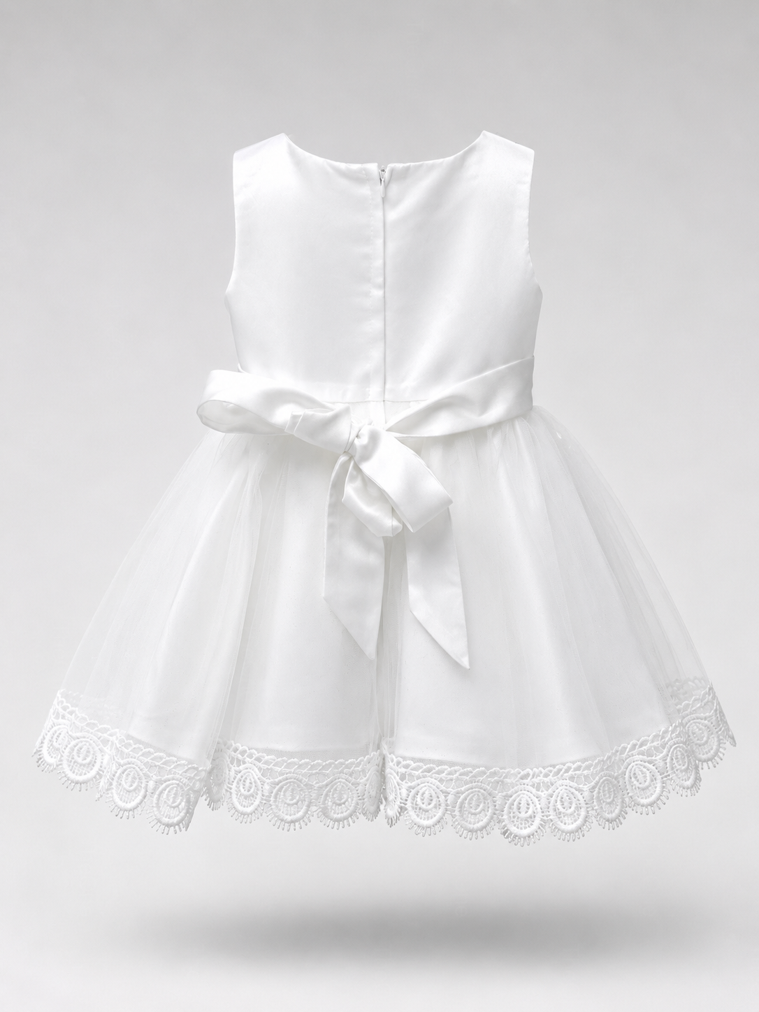 Vestito Elegante Bambina Bianco con Fiori 3D e Tulle per Cerimonia
